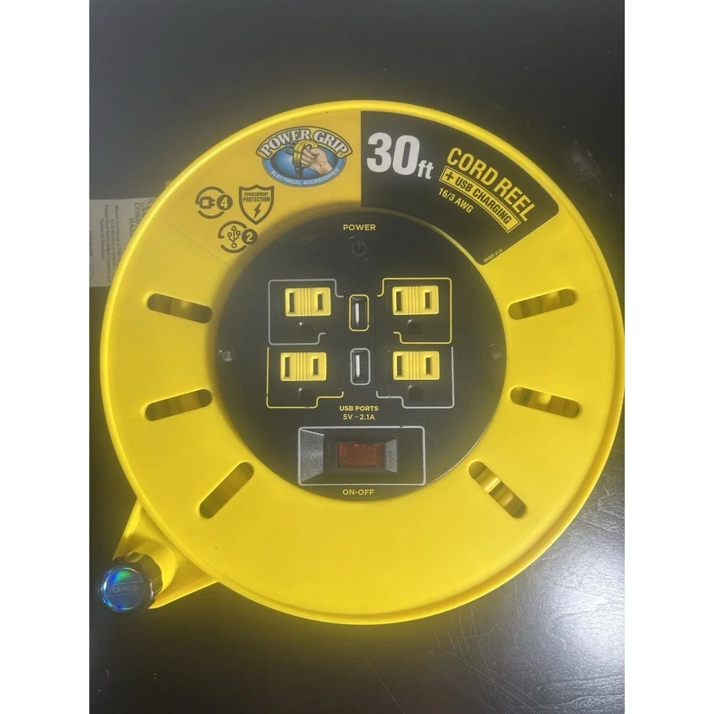 Camco Power Grip 30 Ft Extension Cord Reel W/USB Charging Ports